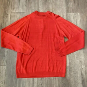 KEVO Collection 100% Silk  Knit Long Sleeve Polo Luxury Mens Shirt Red L
